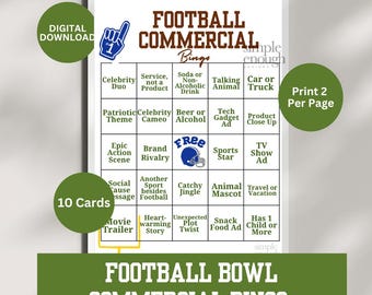 Football Commercial Bingo | Football Game Printable | Football Bingo Commercial | Game Football Party | Downloadable Party Game