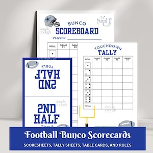 Grijsblauwe voetbalkaarten met ster | Downloadbare Bunco-kaarten | Digitale Bunco-kaarten Scorekaarten | Afdrukbare Bunco-scorebladen