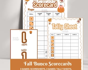 Fall Bunco ScoreCards | Digital Printable Fall Bunco Cards | Digital Bunco Cards Tally Sheet Rules Table Scorecards | Fall Bunco
