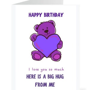 Carte de joyeux anniversaire, ours en peluche, carte de câlin, carte Je t'aime, carte XOXO, carte intérieure vierge, carte de voeux, carte numérique-49