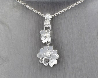 Bijou de créateur Unique Fait Main Pendentif Trio de Fleurs Argent