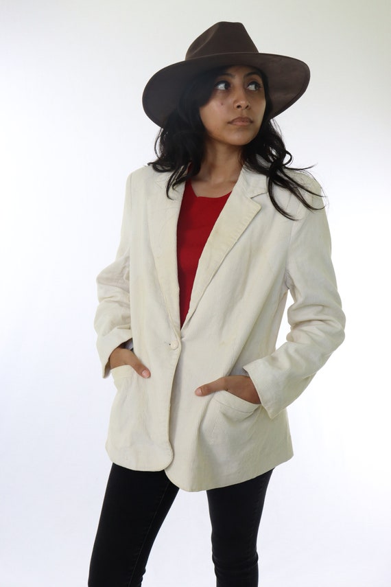 Vintage Off-white Shabby Chic Corduroy Blazer, 19… - image 3