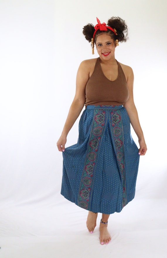 Blue Boho Paisley High Waisted Hippie Long Skirt U