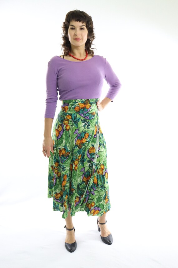 Rayon Wrap Skirt Multicolor Impressionist Still L… - image 2