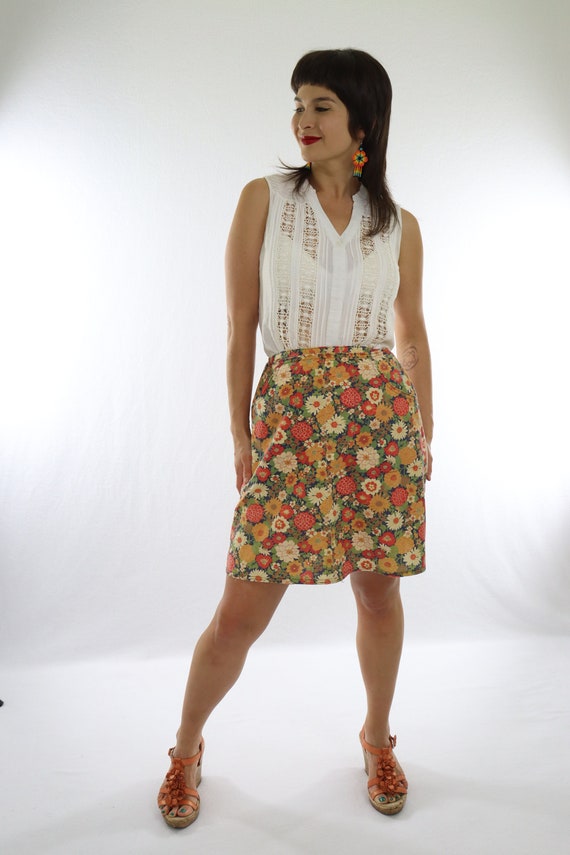 Floral Fun Hippie Orange Busy Apron Wrap Skirt Ha… - image 3