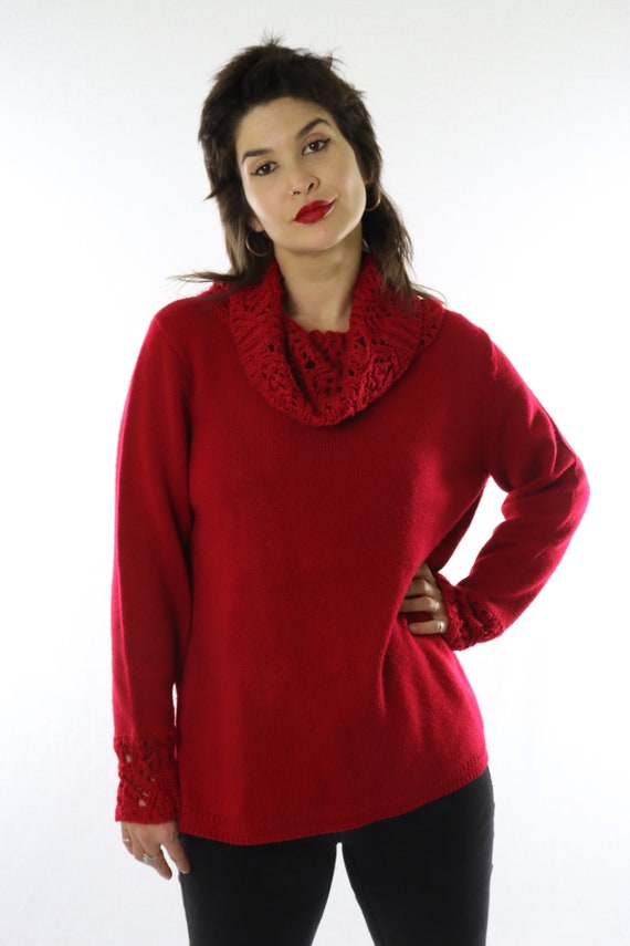 Deep Red Karen Scott 1990's Cowl Neck Crochet Knit