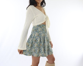 Minirok met bloemenprint, hoog getailleerde katoenflare, XS
