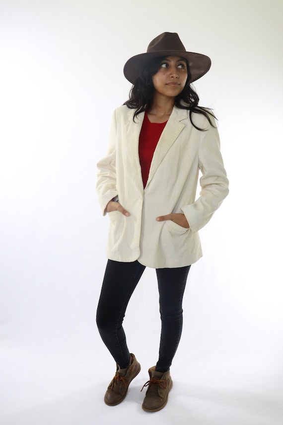 Vintage Off-white Shabby Chic Corduroy Blazer, 19… - image 1