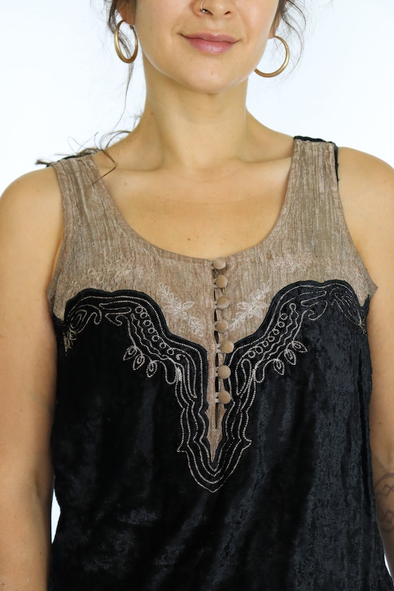 Crushed Velvet Stunning Black and bronze embroide… - image 3