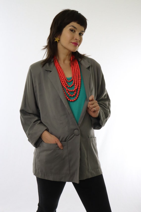 Baggy Boss Slate Gray Long 1980's Blazer, Oversize