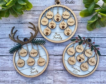 Engraved Wooden Family Ornament: Personalized Christmas Tree Decor, Custom Xmas Gift | Holiday Keepsake | Grandparent | Pet Option | 2025