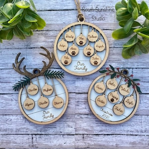 Engraved Wooden Family Ornament: Personalized Christmas Tree Decor, Custom Xmas Gift | Holiday Keepsake | Grandparent | Pet Option | 2025