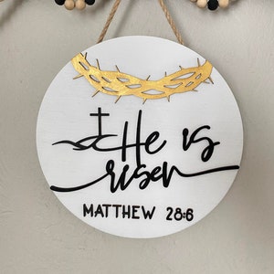 He Is Risen Easter Sign: Gold Crown of Thorns Religious Decor