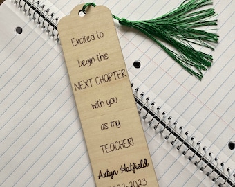 Personalized Teacher Bookmark: Laser Engraved Wood, Back to School Gift