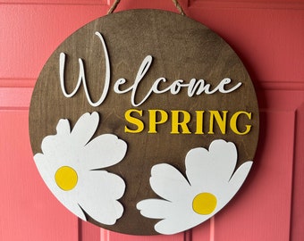 Welcome Spring door hanger / Spring Hanger / Floral door hanger / Spring wreath / Flower hanger /