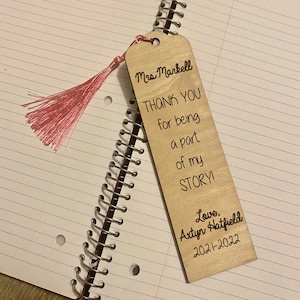 Thank you for being a part of my story bookmark / End of year gift for teacher / Teacher gift / Teacher bookmark / Personalized teacher gift