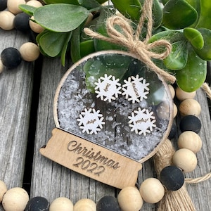 Snow globe family ornament, Snowflake personalized ornament, 2023 ornament, Shaker ornament, Custom Christmas ornament, Name ornament
