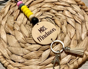 Personalized Teacher Pencil Lanyard | Custom Name Badge Holder | Silicone Bead Lanyard | Teacher Appreciation Gift