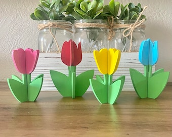 NEW COLORS / 3D tulip wood decor / Spring Decor / Tiered Tray Decor / Mantle Decor / Easter decorations for home /