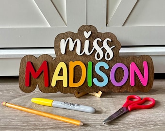 Custom Teacher Name Sign: 3D Rainbow Classroom Decor