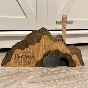 Empty Tomb Easter decoration / "He is Risen" Display / Resurrection Easter / Religious Easter decor / Matthew 28:6 / Easter Mantle decor