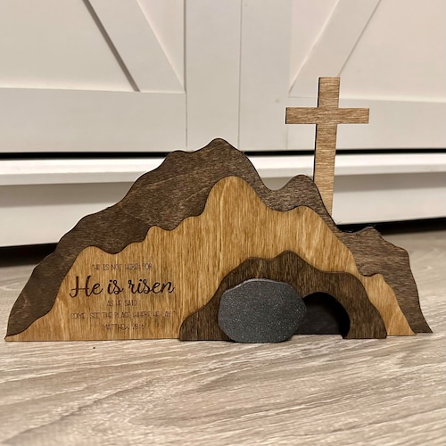 TAYASH The Empty Tomb Easter Scene and Wooden Cross Decoration,Handcrafted  Jesus Nativity Wall Art，Religious Resurrection scene Jesus Puzzle Statue  Easter Decor,Christian Home Shelf Table Decor Set by TAYASH - Shop Online  for