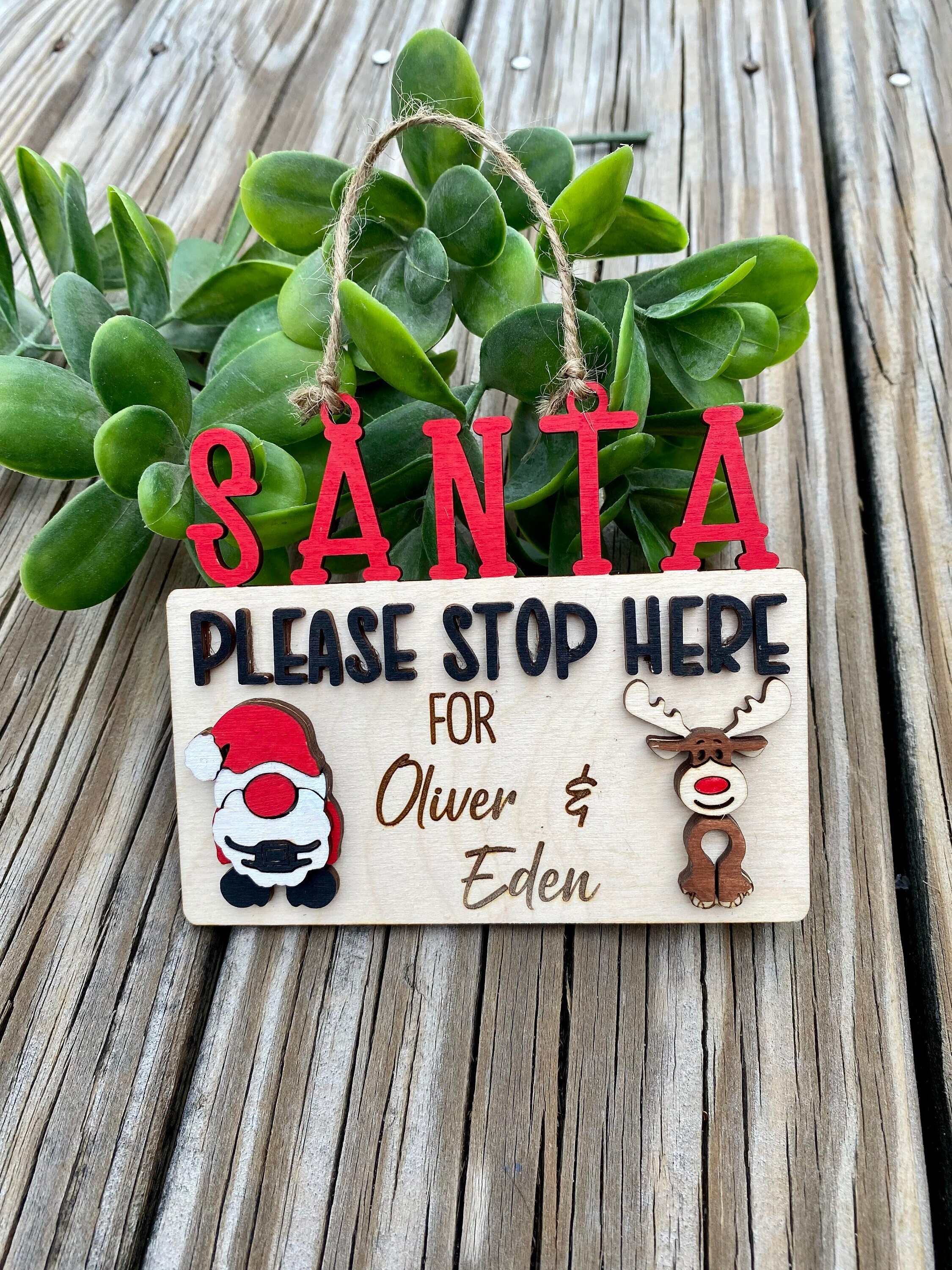 Santa please stop here ornament / Santa ornament / Personalized kids ornament / Christmas ornament / Kids Christmas decor / Custom ornament