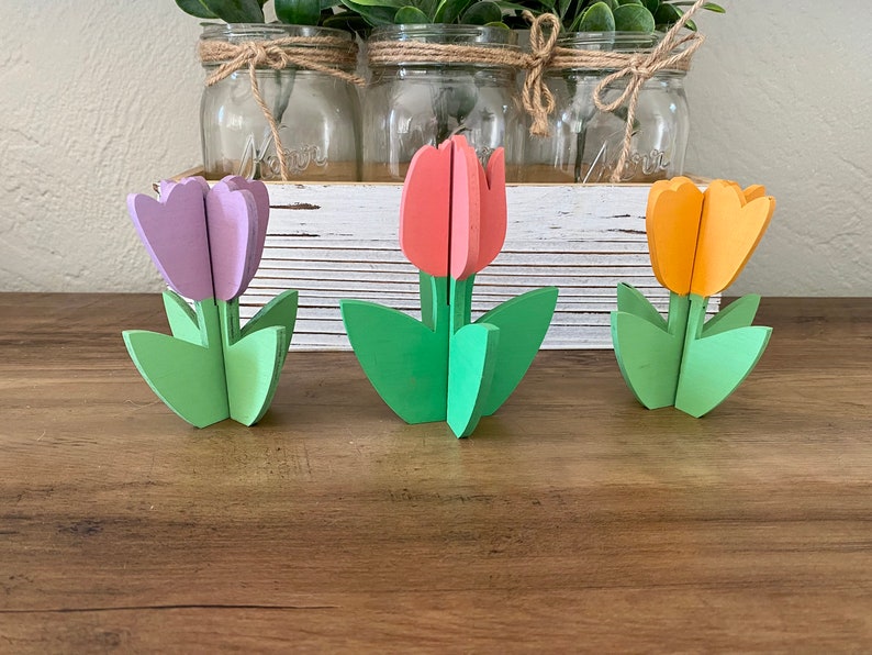 NEW COLORS / 3D tulip wood decor / Spring Decor / Tiered Tray Decor / Mantle Decor / Easter decorations for home / image 2