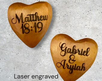 Engraved Olive Wood Heart, Valentines Gift Personalized, Pocket Comfort Heart, HolyLand Olive Wood, Gift for Couples, Religious Anniversary,