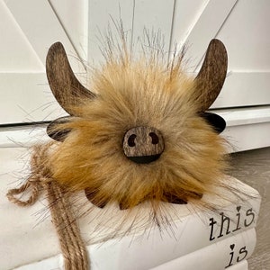 Fuzzy Highland Cow Gnome: Farmhouse Tiered Tray Decor