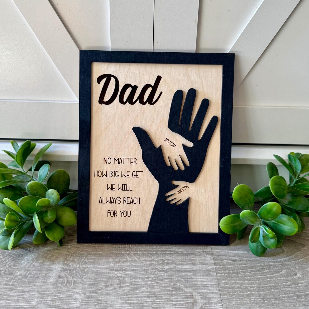 Personalized Father's Day Handprint Sign: Engraved Plywood Desk Decor ...
