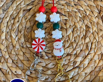 Holiday Lanyard, Christmas Lanyard, Winter Lanyard, ID Lanyard, Badge Lanyard, Snowman Necklace, Peppermint Lanyard, Teacher Gift, Nametag
