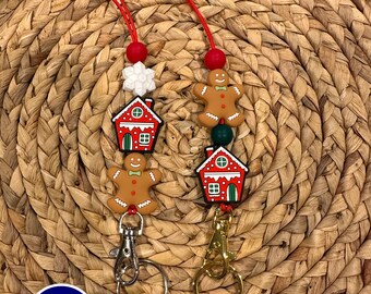 Holiday Lanyard, Christmas Lanyard, Winter Lanyard, ID Lanyard, Badge Lanyard, Gingerbread Lanyard, Teacher Gift, Student Lanyard, ID Holder