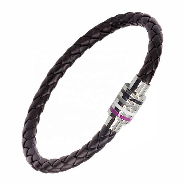 Asexual / Ace Black Leather Bracelet (With Silver Stainless Steel Magnetic Clasp)