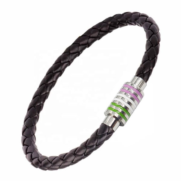 Genderqueer Black Leather Bracelet (With Silver Stainless Steel Magnetic Clasp)