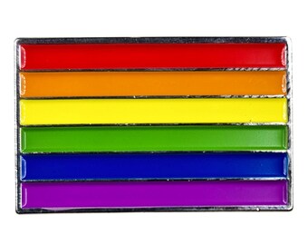 Gay Pride Rainbow Flag Silver Metal Rectangle Lapel Pin Badge