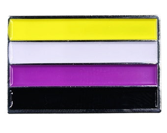 Non Binary Pride Flag Silver Metal Rectangle Lapel Pin Badge