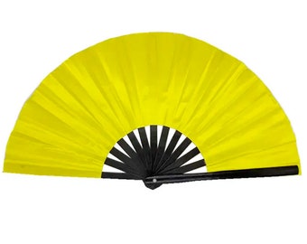 Cloth & Bamboo Cracking Fan - Large 33cm (Yellow)