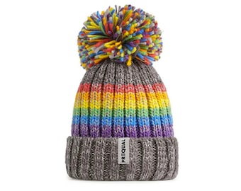Luxury Super Sherpa Reflective Bobble Hat - Gay Pride Rainbow (Graphite)