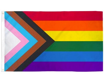 Progress Pride Premium Flag / 5ft x 3ft / With Sewn Hems & Grommets