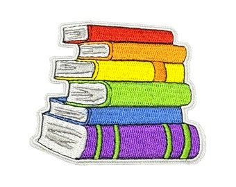 Gay Pride Rainbow Stack Of Books Embroidered Iron-On Patch