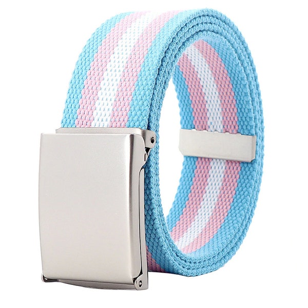 Transgender Flag Canvas Belt With Metal Buckle