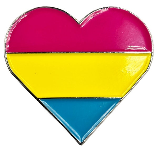 Pansexual Flag Silver Metal Heart Lapel Pin Badge