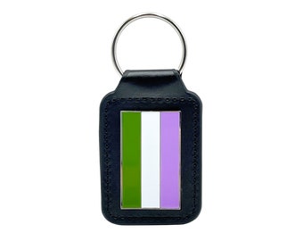 Genderqueer Pride Leather & Metal Keyring