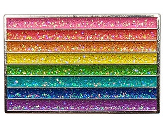 1978 Original Gay Pride Rainbow Metal Rectangle Lapel Pin Badge - Glitter Version