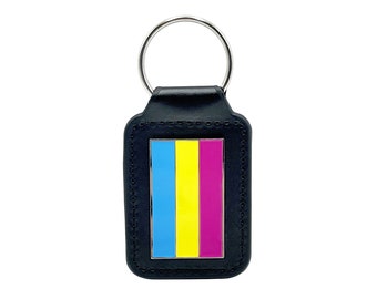 Pansexual Pride Leather & Metal Keyring