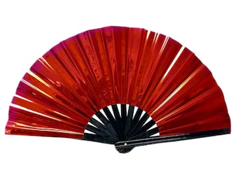 Iridescent Bamboo Cracking Fan - Large 33cm (Red)