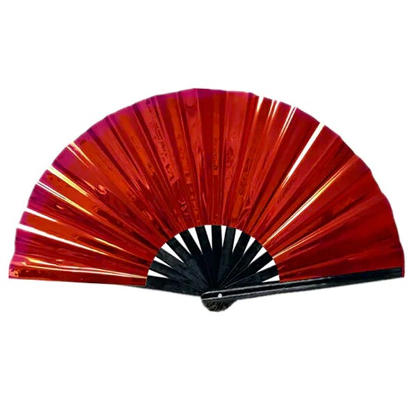 Iridescent Bamboo Cracking Fan - Large 33cm (Red)