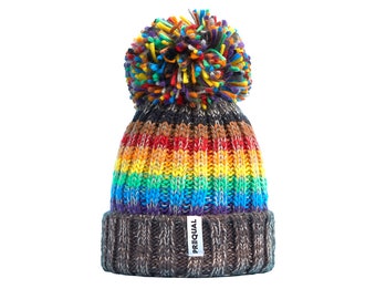 Luxury Super Sherpa Reflective Bobble Hat - 8 Colour Rainbow (Brown & Black Stripes)