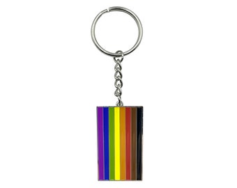 8 Colour Gay Pride Rainbow Flag (Brown / Black Stripes) Metal Keyring